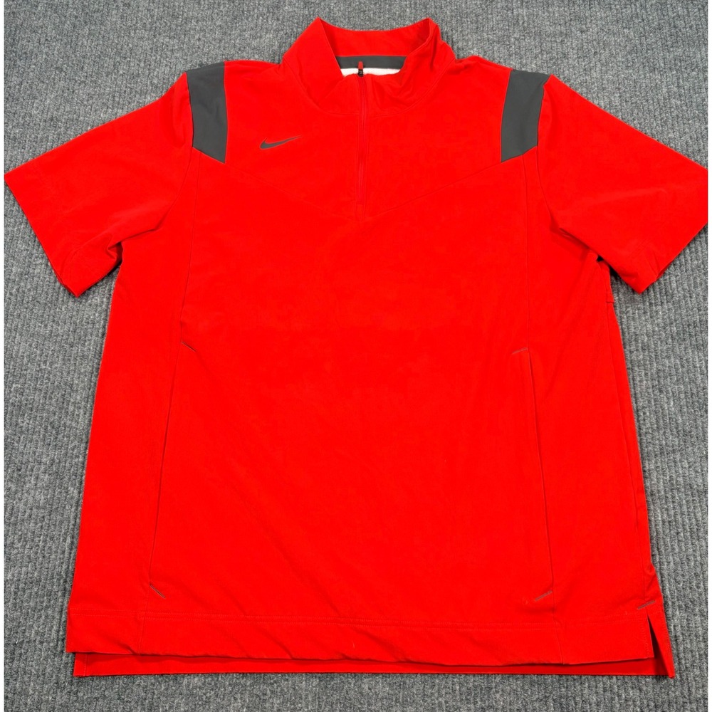 Nike Mens Large Short Sleeve Hot Jacket Red Black 1/4 Zip Baseball Pullover